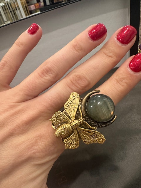 Labradorite Moth Ring